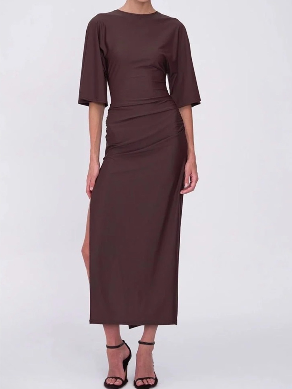 SUBOO Ivy Cape Sleeve Midi Dress Chocolate XS NWT